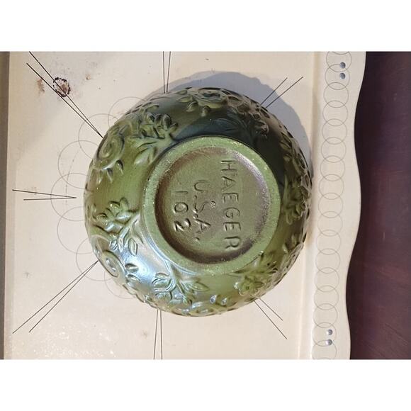 Vintage Haeger Pottery Bowl Planter Avocado Green Pedestal Footed MCM USA - Picture 6 of 8